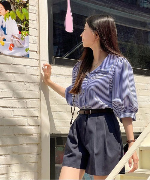 「SONA」 「designedbyi.got.c」半袖シャツ FREE ブルー レディース_画像2