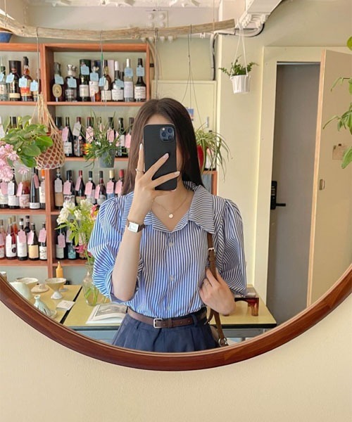 「SONA」 「designedbyi.got.c」半袖シャツ FREE ブルー レディース_画像7
