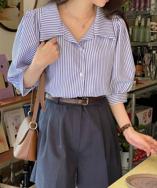 「SONA」 「designedbyi.got.c」半袖シャツ FREE ブルー レディース_画像9