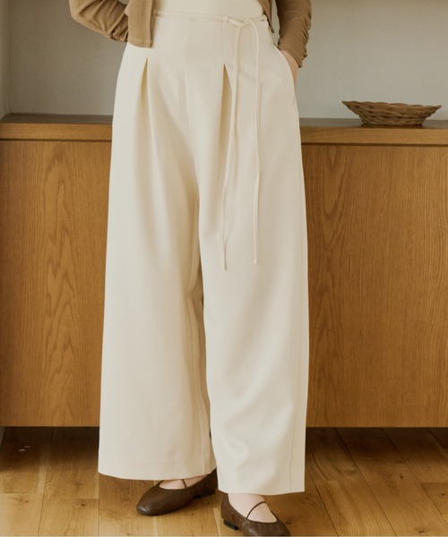 olun イージータックスラックスパンツ OLUN ワイドパンツ スラックス パンツ belt tuck slacks pants/ベルト