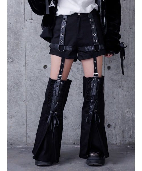 希少 Ozz Croce レースアップ レッグベルト付ショートパンツ ストレッチ Amilige（アミリージュ） パンツ レースアップレッグウォーマー付き
