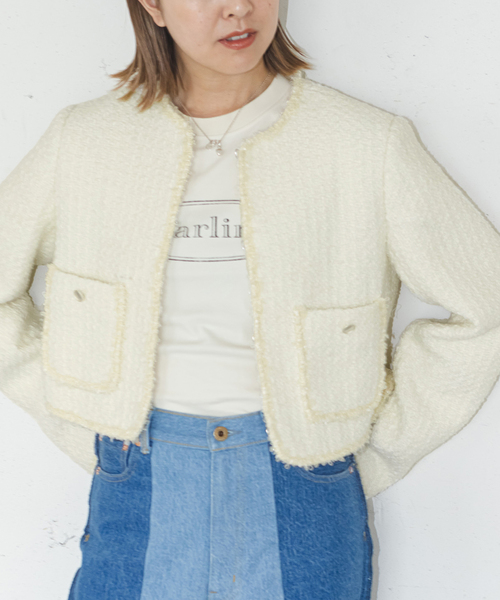 「U by SPICK&SPAN」 ノーカラージャケット FREE ブルー レディース_画像4