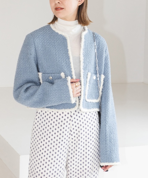 「U by SPICK&SPAN」 ノーカラージャケット FREE ブルー レディース_画像5