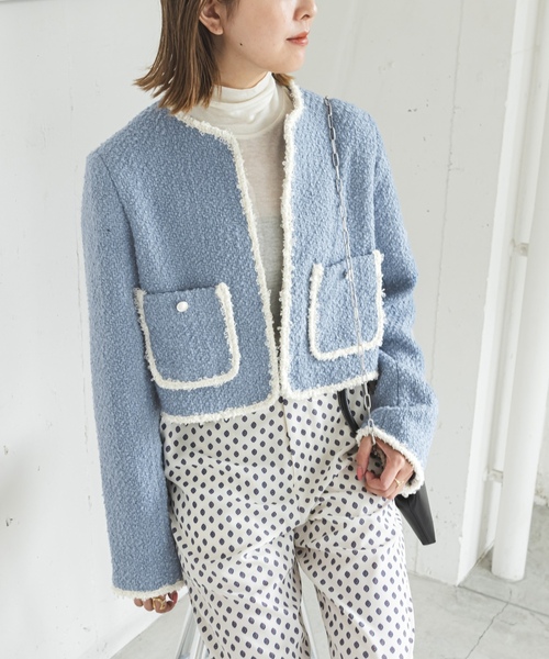 「U by SPICK&SPAN」 ノーカラージャケット FREE ブルー レディース_画像8