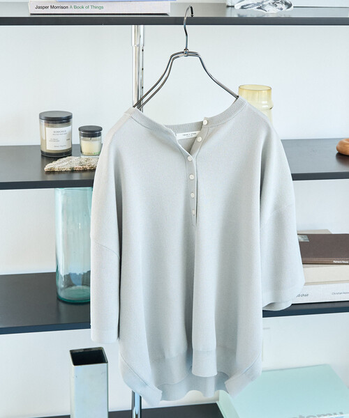 ニット セーター 限定展開　「接触冷感」ヘンリー ボタン 半袖 ニット TEE レディースの画像