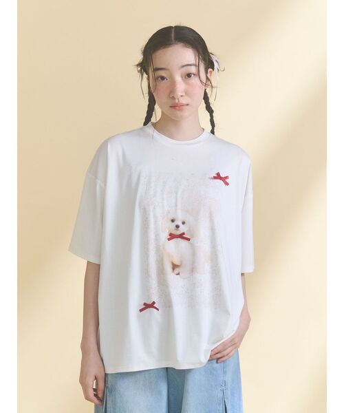 merry jenny（メリージェニー） tシャツ 半袖 ribbon dog collage tee