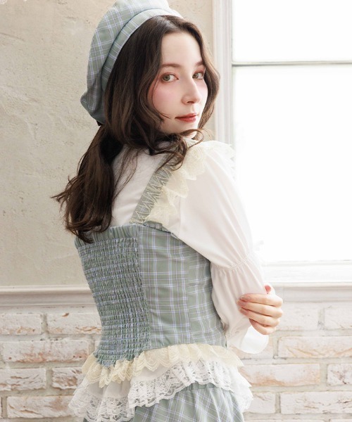 axes femme（アクシーズ ファム） ベスト ジレ チェックレースフリル