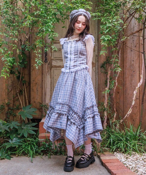 axes femme（アクシーズ ファム） ベスト ジレ チェックレースフリル