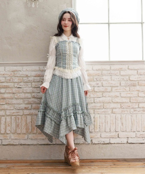 axes femme（アクシーズ ファム） ベスト ジレ チェックレースフリル