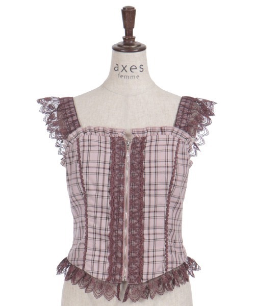 axes femme（アクシーズ ファム） ベスト ジレ チェックレースフリル