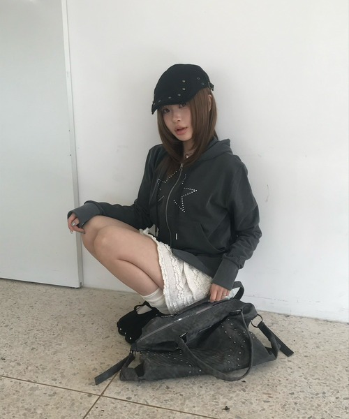 DAYDAY seoul パーカー スタースタッズダブルジップフーディー