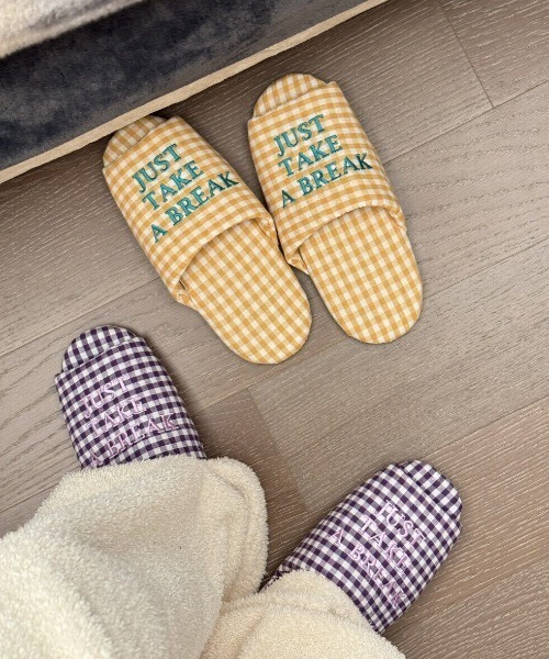 B.R.U スリッパ 「ウィメンズ」チェック柄刺繍ルームシューズ/スリッパ