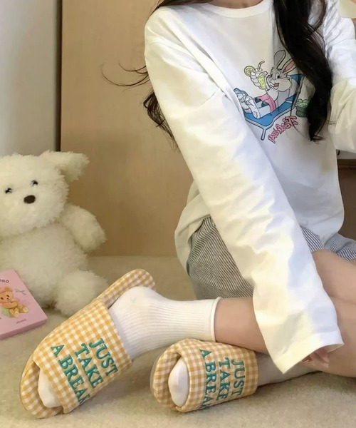 B.R.U スリッパ 「ウィメンズ」チェック柄刺繍ルームシューズ/スリッパ