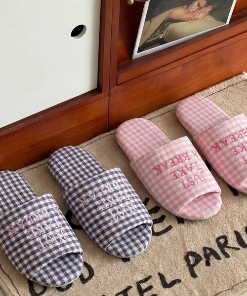 B.R.U スリッパ 「ウィメンズ」チェック柄刺繍ルームシューズ/スリッパ
