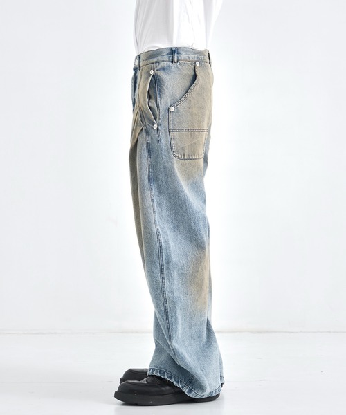 CONZ ジーンズ distressed curve denim (mens)/バレルレッグシルエット