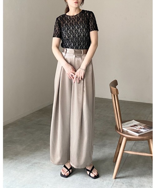She's Closet tシャツ 半袖 半袖 クルーネック 透かし編み風 シアー
