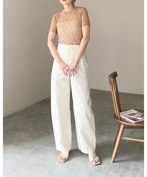 She's Closet tシャツ 半袖 半袖 クルーネック 透かし編み風 シアー