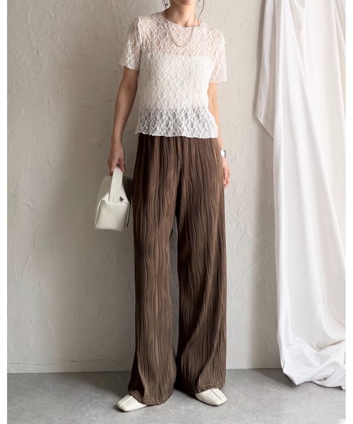 She's Closet tシャツ 半袖 半袖 クルーネック 透かし編み風 シアー