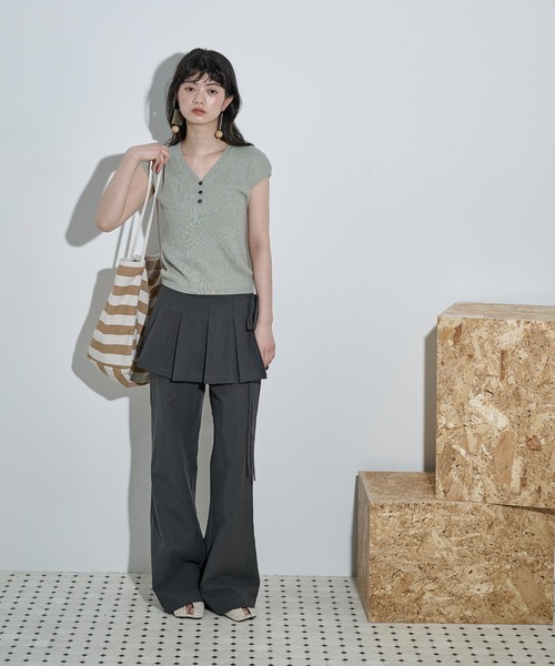 THE Yon パンツ プリーツベルトセットフレアパンツ レディース