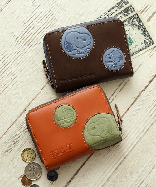 財布 「PEANUTS / SNOOPY」スヌーピー ピーナッツ PEANUTS Peeking DOT ラウンド2つ折り財布 73529の画像