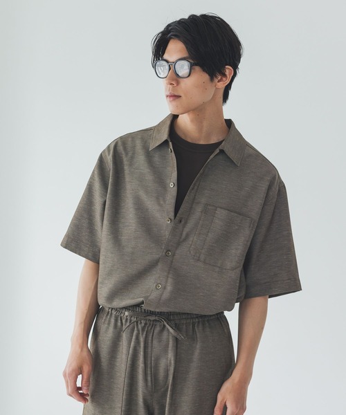 GLOBAL WORK（グローバルワーク） シャツ 半袖 リネンブレンドシャツ