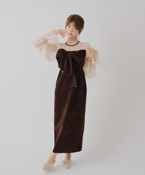 Chico（チコ） ドレス REVIVAL「SALON by Chico」配色シアーリボン