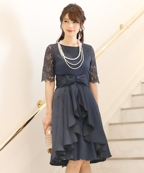 PourVous ドレス ワンピースドレス七分袖とミニ丈フェミニンセレモニー 