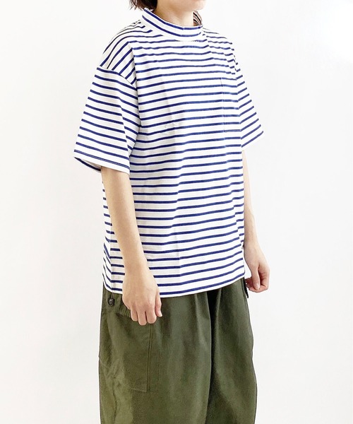 HARVESTY tシャツ Tシャツ / ハーベスティ MOC NECK BOX TEE BORDER 