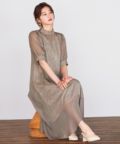 【美品】niana バックボタンAラインレースドレス バックボタンAラインレースドレス｜パーティードレス・結婚式