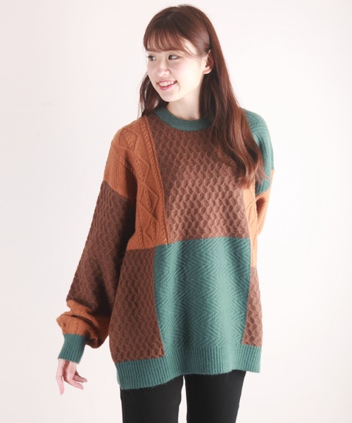 WESTSEA セーター ニット 編み柄ブロッキング パッチワーク