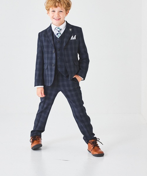 【美品】ショパン スリーピース スーツセット 男の子　ネイビー 卒業式 入学式 CHOPIN 卒業式 スーツ 男の子 7点セット 服装 小学生 チェック