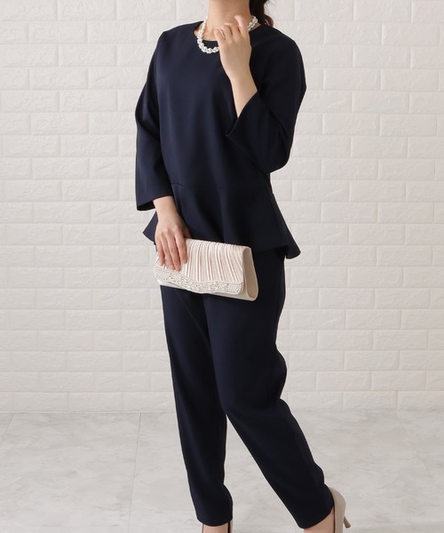 Lace Ladies セットアップ 7部袖ペプラムブラウス＆パンツ