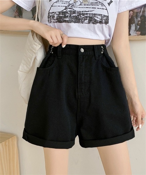 ダークブラウンリブトップスとデニムショートパンツセット Amazon | [WANSHIX] ダメージ加工 ショートパンツ