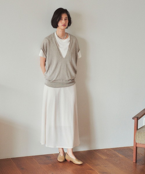 SALON adam et rope' スカート KINANシアーリブロングスカート