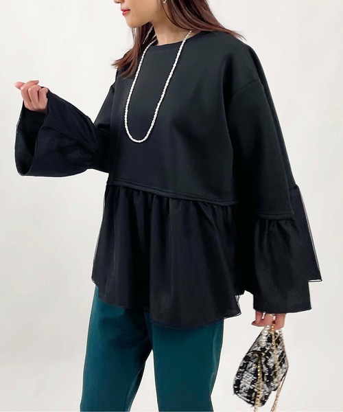 tシャツ 「WEB限定」 ダンボールニット 裾フリル 長袖プルオーバー レディース PICCIN tシャツ 「WEB限定」 ダンボールニット 裾フリル 長袖