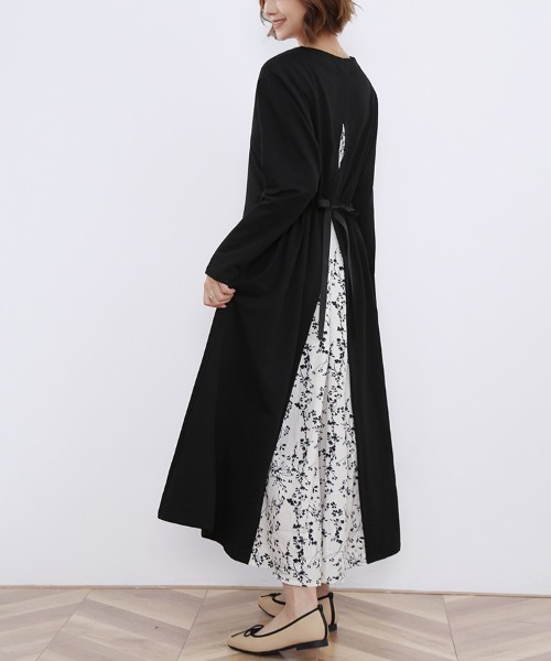 ワンピース バックスリット異素材mix長袖ワンピ : ZOZOTOWN Yahoo!店