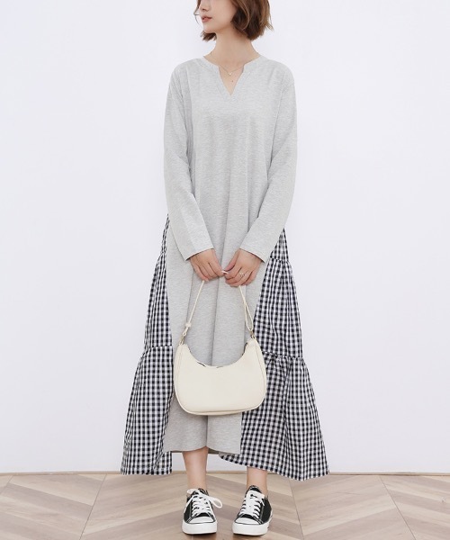 ワンピース バックスリット異素材mix長袖ワンピ : ZOZOTOWN Yahoo!店