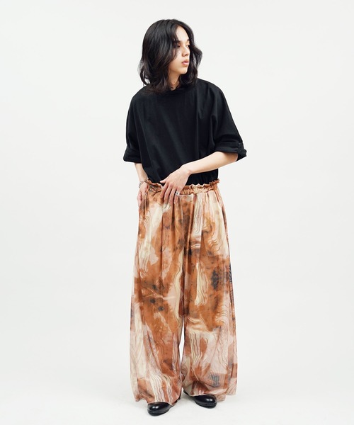 Aphlotus パンツ 裏付き フロントタック シアーパンツ ムラ染め