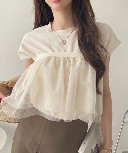 tシャツ チュールテープカットソー/洗える レディース 着こなしの可能性は無限大。マルチウェイバックティアード