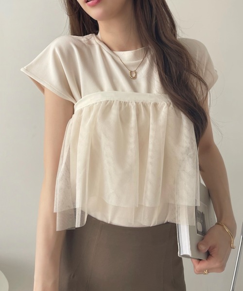 tシャツ マルチウェイ グラデーション チュールフリル付き