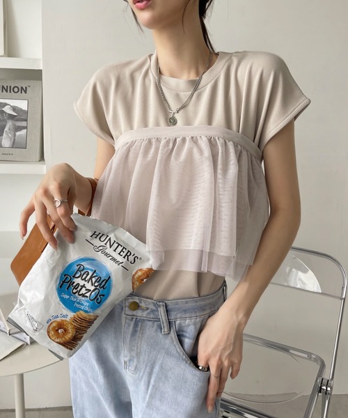 Eclat one tシャツ マルチウェイ グラデーション チュールフリル