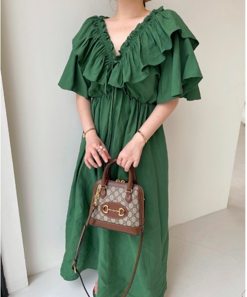 CHICWISH★Vネックフリルフレアワンピース☆ N.s ワンピース Vネックフリルフレアワンピース レディース