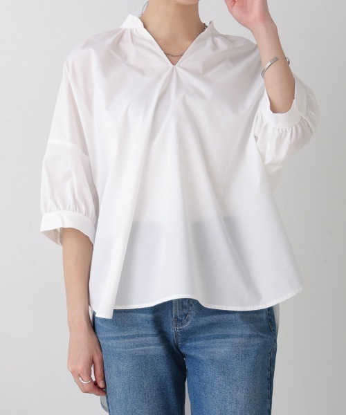 Bou Jeloud ブラウス シャツ バックギャザー5分袖ブラウス