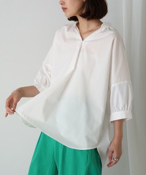 Bou Jeloud ブラウス シャツ バックギャザー5分袖ブラウス