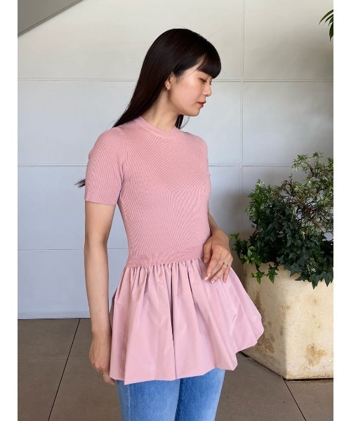 ニット セーター 「WEB限定」ESTNATION / ペプラムコンビリブニット レディース ESTNATION ニット セーター / シアー ペプラム フレア