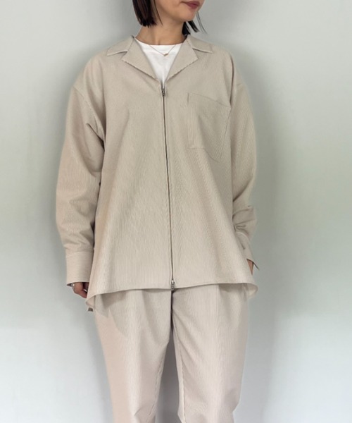 シャツ ブラウス CLANE SUCKER STRIPE ZIP SHIRT レディース 