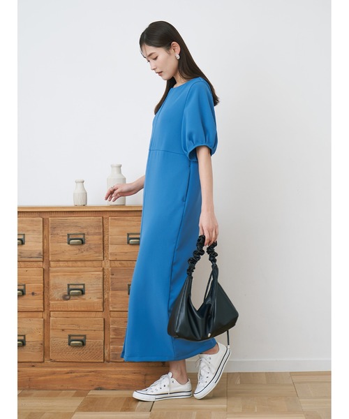 新品未使用　studios フレンチスリーブバックタックワンピース リネンライクフレンチスリーブウエストタックワンピース