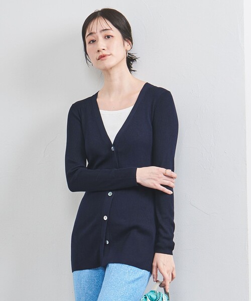 UNITED ARROWS カーディガン シルクリブ Vネック ロング