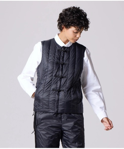 TAION チャイナリバーシブル　ダウンベスト　黒 TAION（タイオン） ベスト ジレ REVERSIBLE CHINA BUTTON INNER DOWN