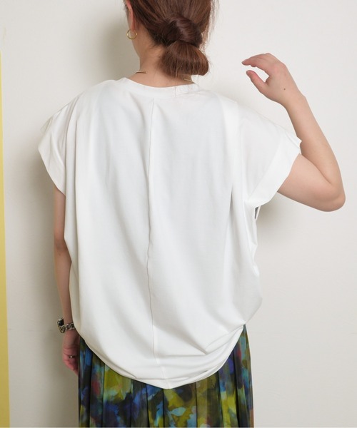 tシャツ パールビジュー付き シルケット天竺使用 ラバー×箔プリント ロゴトップス レディース palm RICHE tシャツ パールビジュー付き シルケット天竺使用